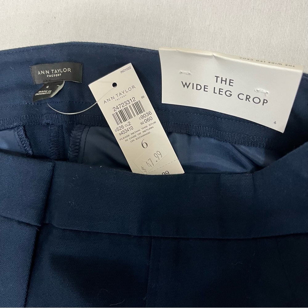 Ann Taylor Factory Woman’s Navy The Wide Leg Crop Pants Porkchop Pockets Size 6 - Picture 7 of 11